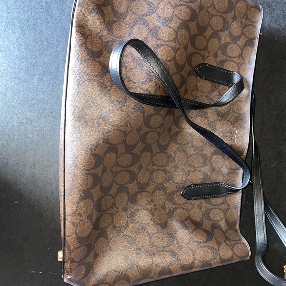 COACH brand leather brown tote bag with COACH signature logo 16 x 12 inches - Picture 8 of 15